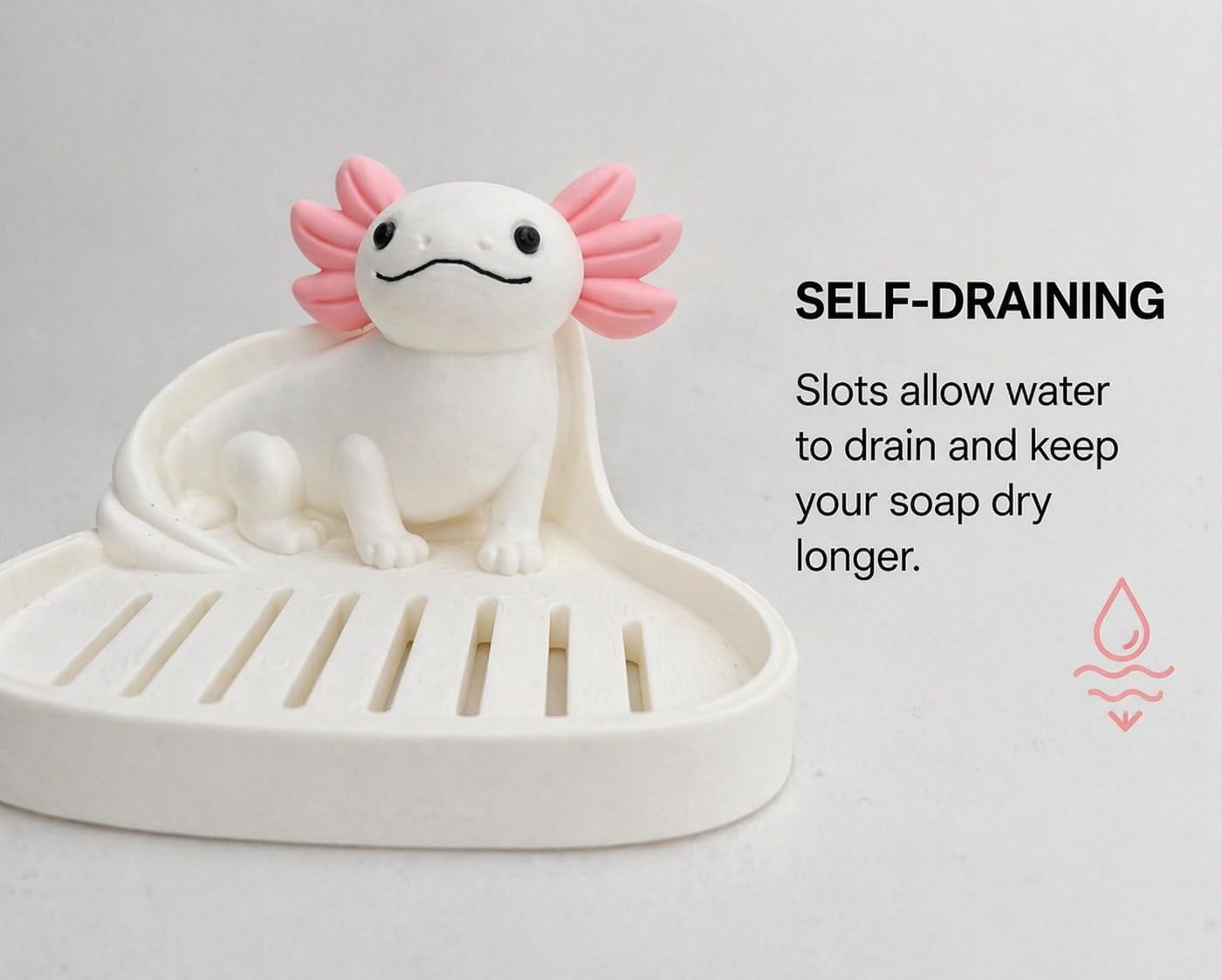 Self Draining Soap Dish Decorative Bathroom Soap Holder / Axolotl