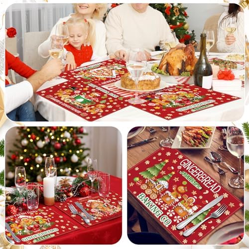 Hushee 6 Pack Christmas Gingerbread Man Placemats 12x18 Inch Washable