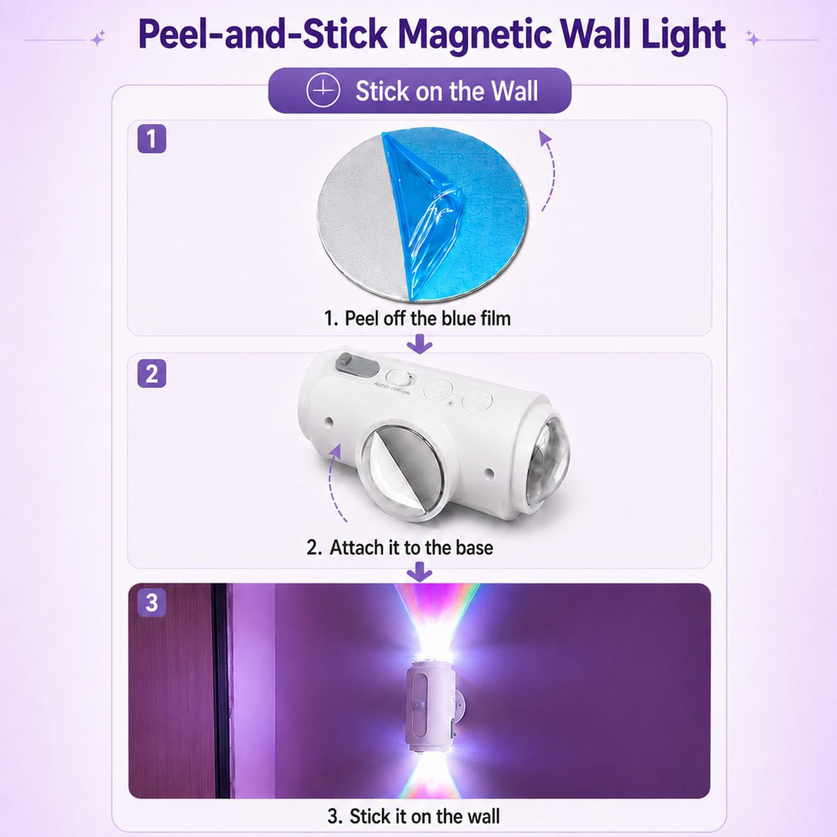 Motion Sensor Wall Light, Rechargeable Peel and Stick on Sconce Set of 2 | Wireless No Drill RGB Wall Lamps, Magnetic