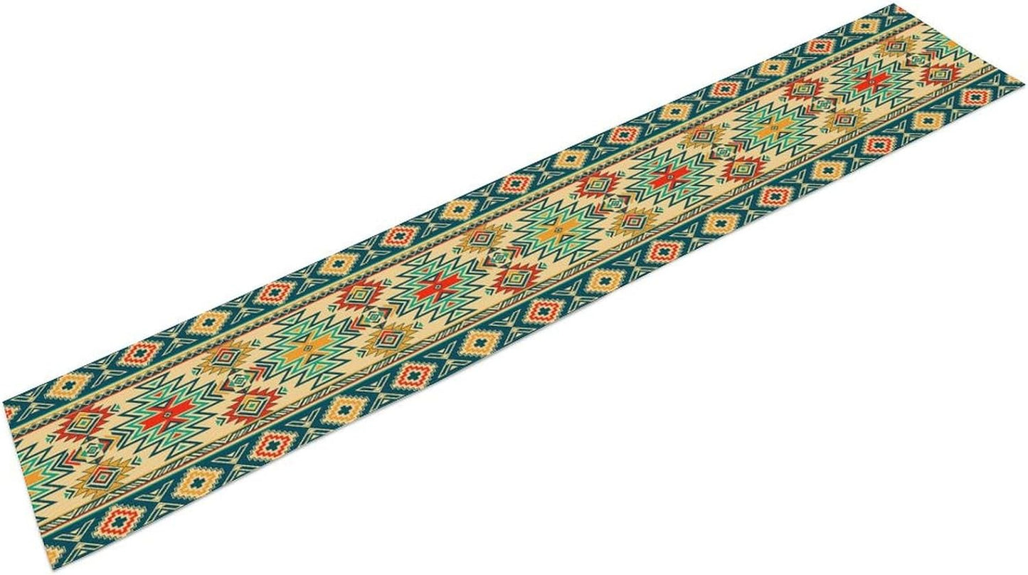 Aztec Southwest Table Runner,Ethnic Style Design Boho Geometric Pattern Printed Linen Table Runner for Home Kitchen