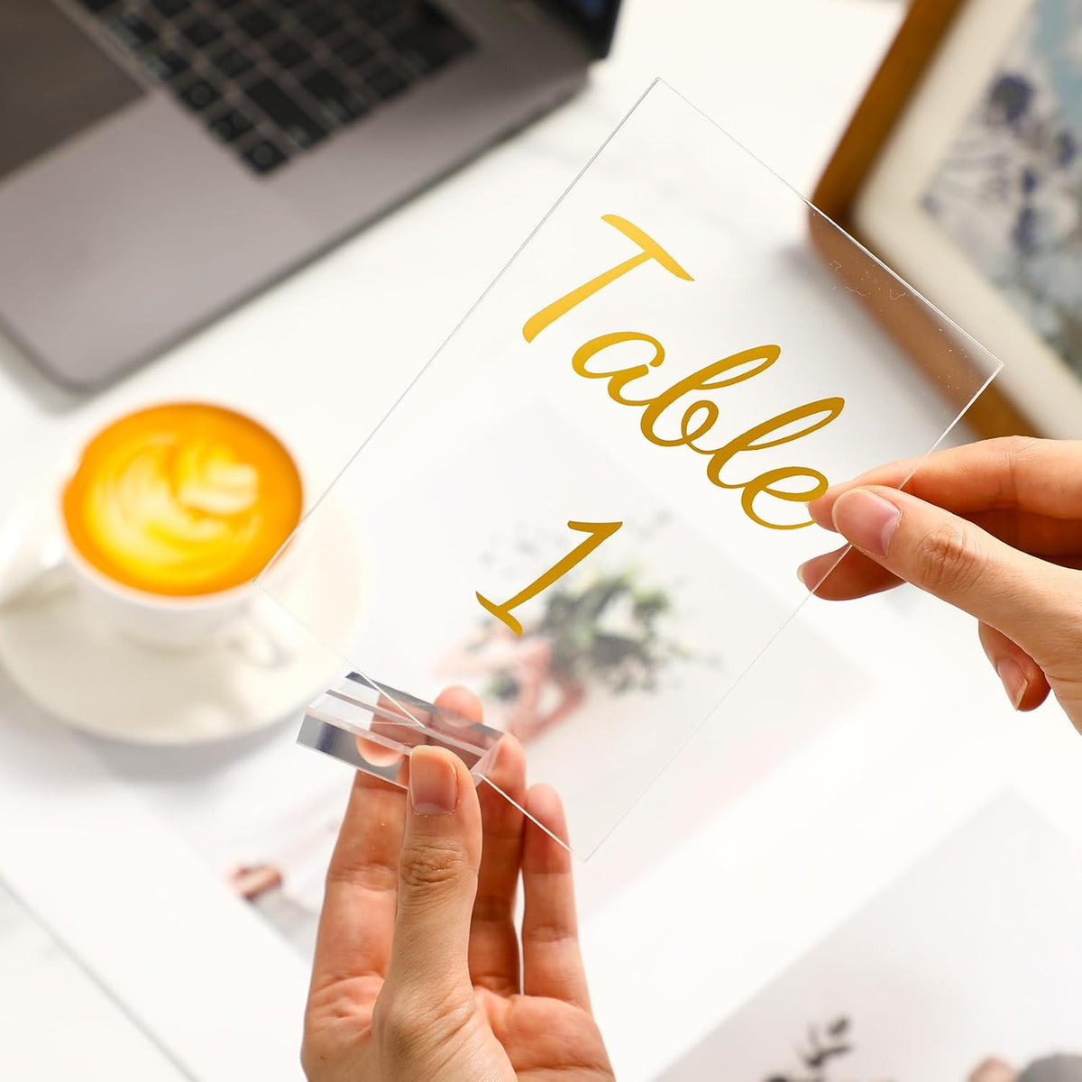 40 Pack Gold Acrylic Wedding Table Numbers 1-40 Clear Stand with Calligraphy Holders - 5 x 7 Inch Acrylic Table Signs