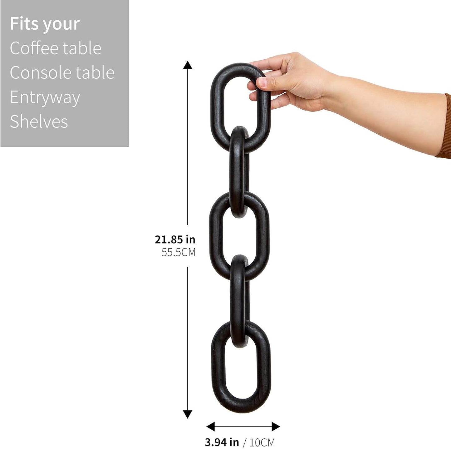 Rustic Wood Chain Link Decor / Black / 22 Inch