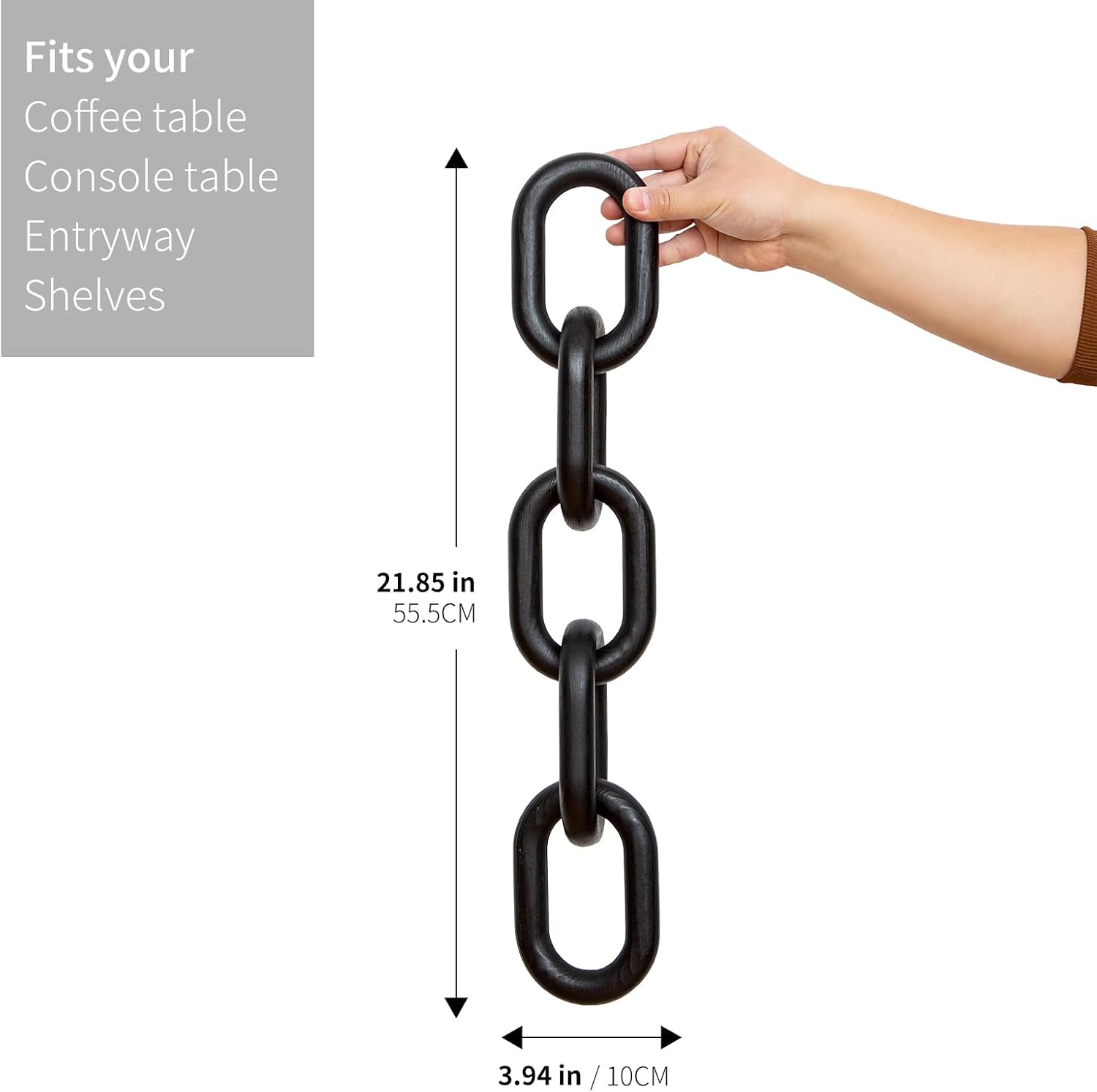 Rustic Wood Chain Link Decor / Black / 22 Inch