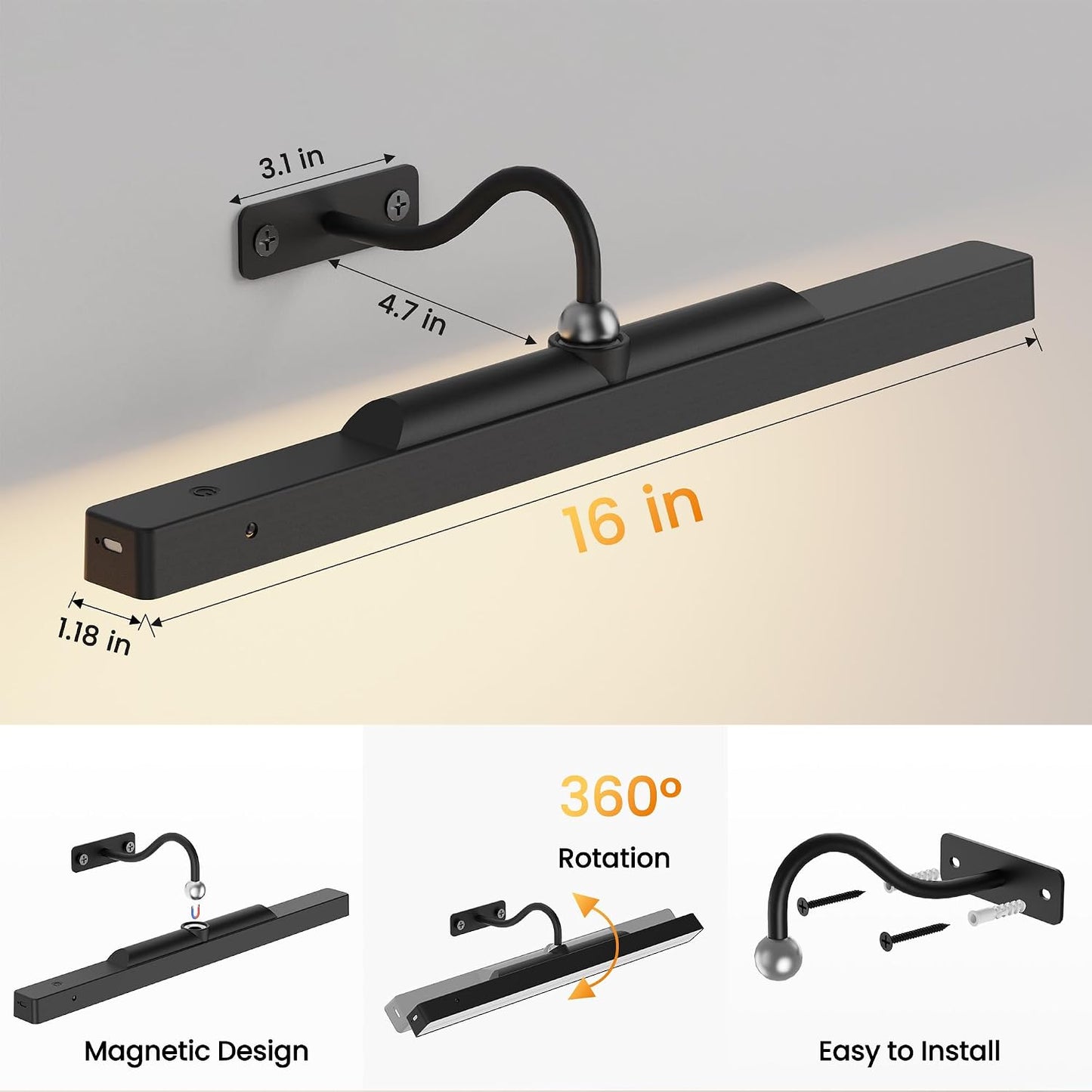 2Pack Picture Light, 13Hrs Lasting Battery Operated Picture Lights for Paintings,16in Remote Control Display Art Light