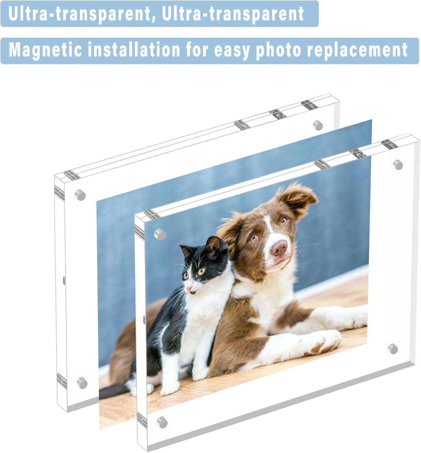 HELPLEX Acrylic Frame, 3 Pack 5x5 Acrylic Picture Frames, 20mm Thicker Frameless Clear Frame Double Sided Magnetic