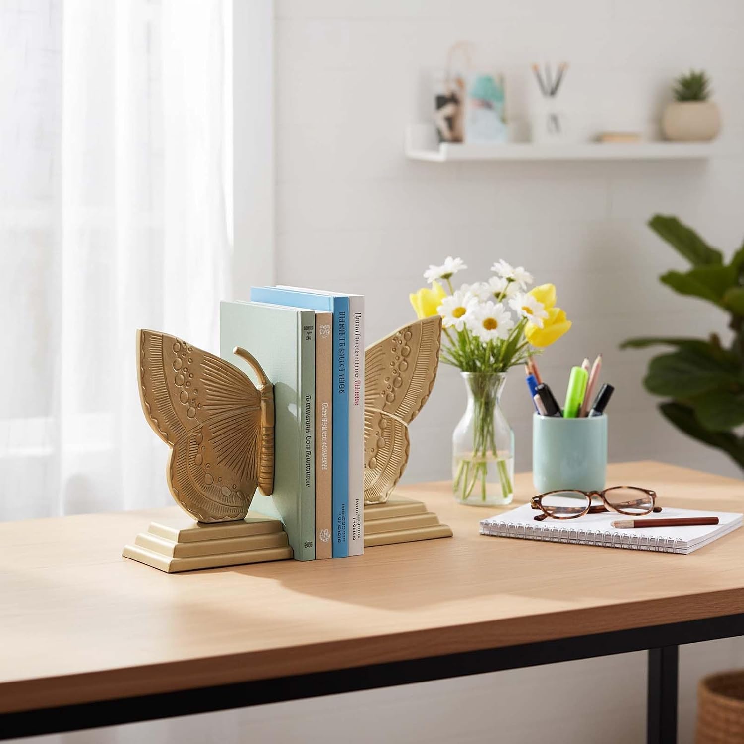 Muted Matte Vintage Heavy Duty Metal Book Ends / Gold