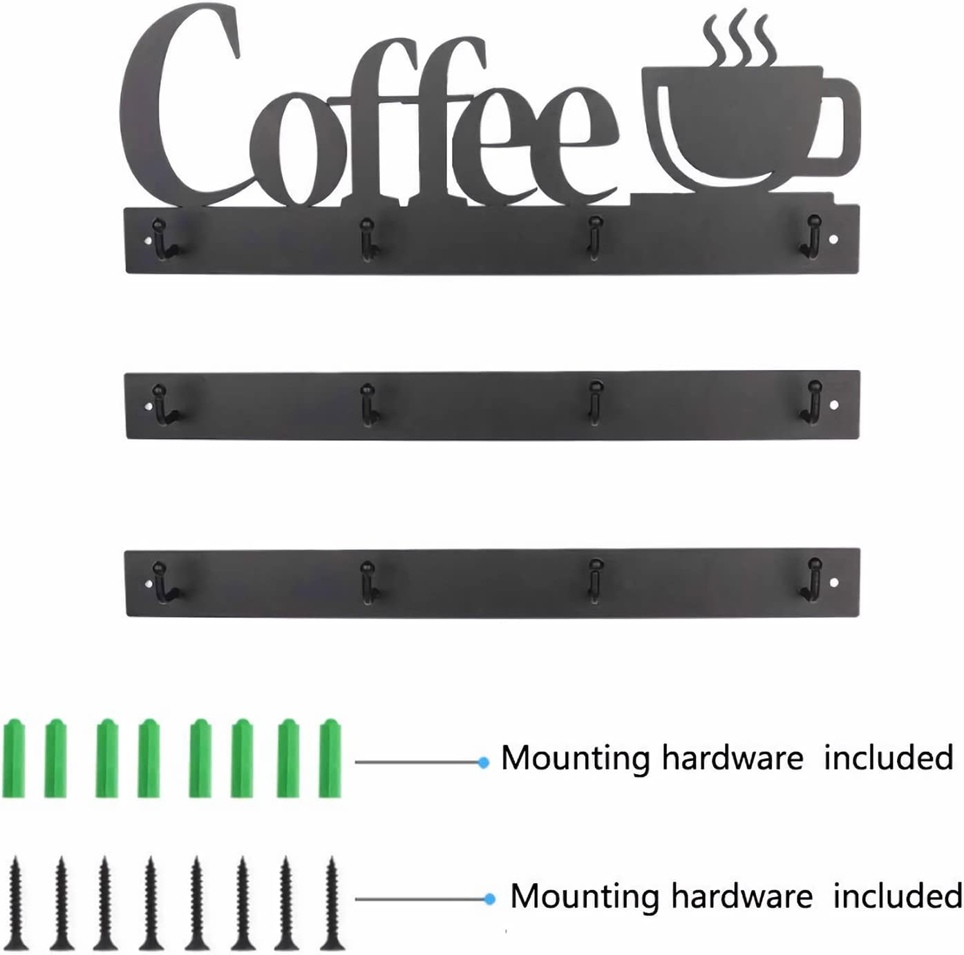 HULISEN Coffee Mug Wall Rack, Coffee Cup Holder Wall Mounted with 12 Hooks | Metal Coffee Sign, Space-Saving Cup