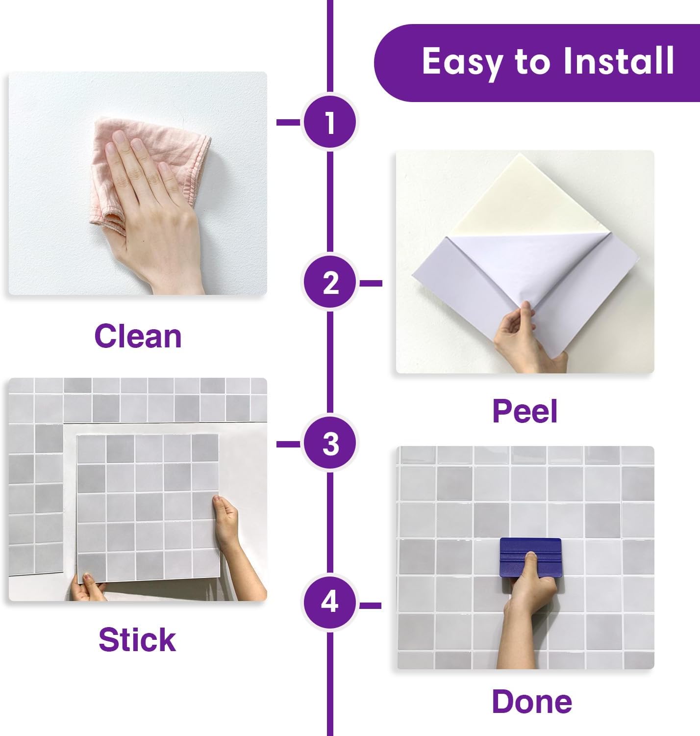 Thicker Peel and Stick Backsplash Tiles- of "- 3D / ST-SM-Q / Light Gray / 12 x 12 / Set of 10