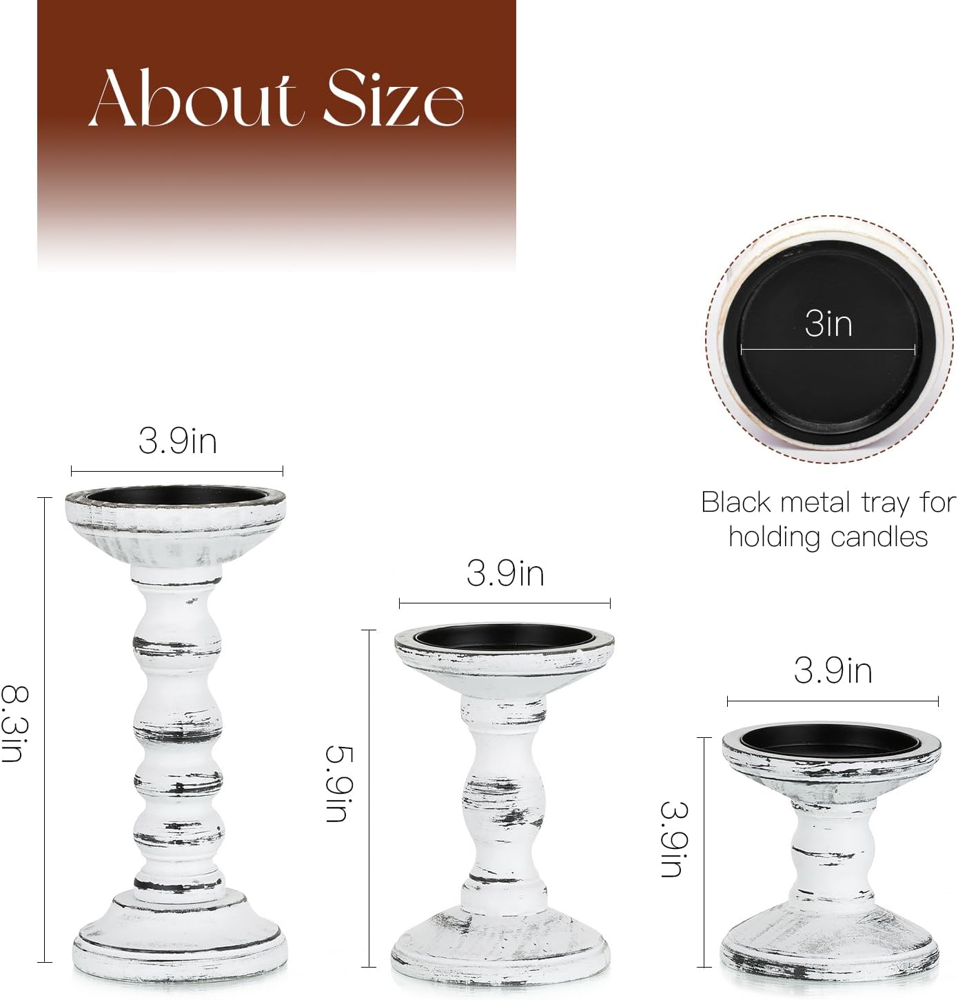 Wood Candle Holders for Pillar / White Black / XS+S+M / Set of 3