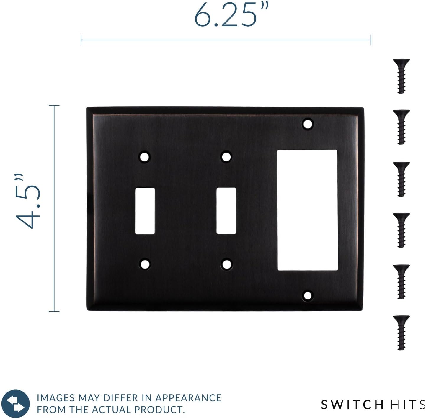 Double Light Switch Plate Outlet Cover GFCI Decorative Wall Plate | 2 Toggle - 1 Rocker Oil Rubbed Bronze Electrical