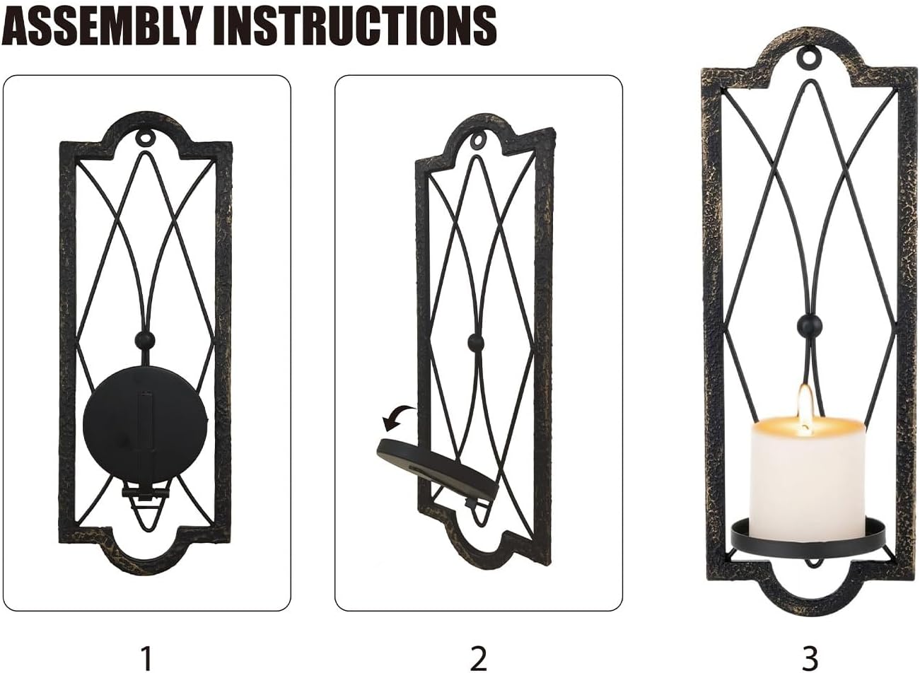 Gothic Candle Sconce Set of 2 -Gold Black Metal Wall Candle Holder-Rustic Home Deco,Dark Academia Decor