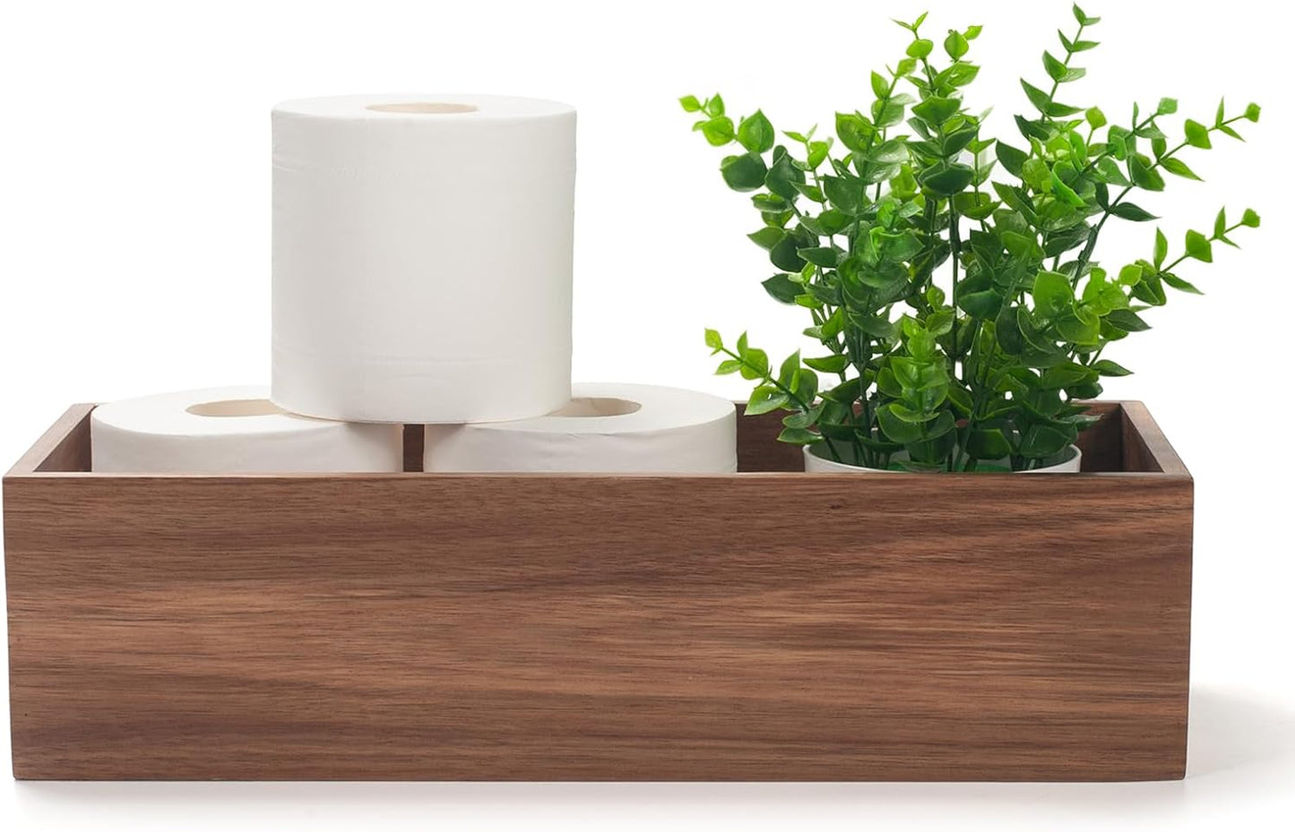 Acacia Wood Bathroom Storage Basket for Organizing / 15 x 6 x 4