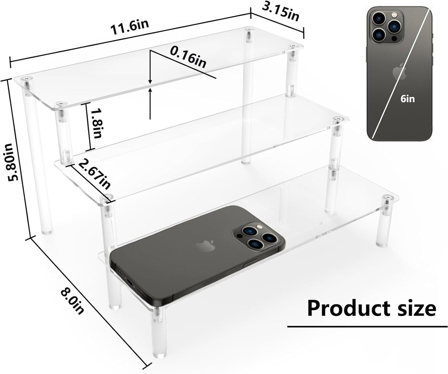 Display Risers Stand Small Mini Shelf 3 Tiered Cupcake Stand for Food / 3 Tier 2 Packs / Clear