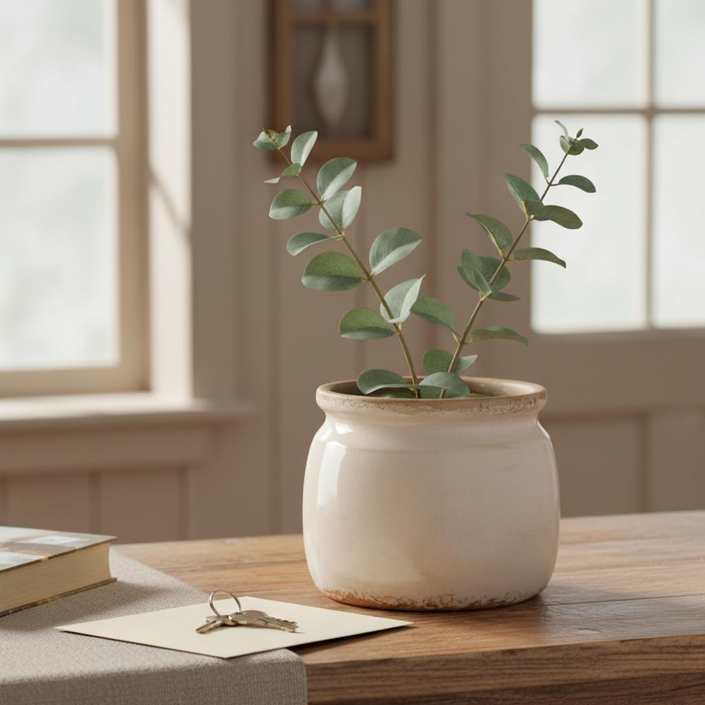 Ceramic Planter & Vase for Wabi Sabi Decor / Antique Ivory / 6.29 Inch