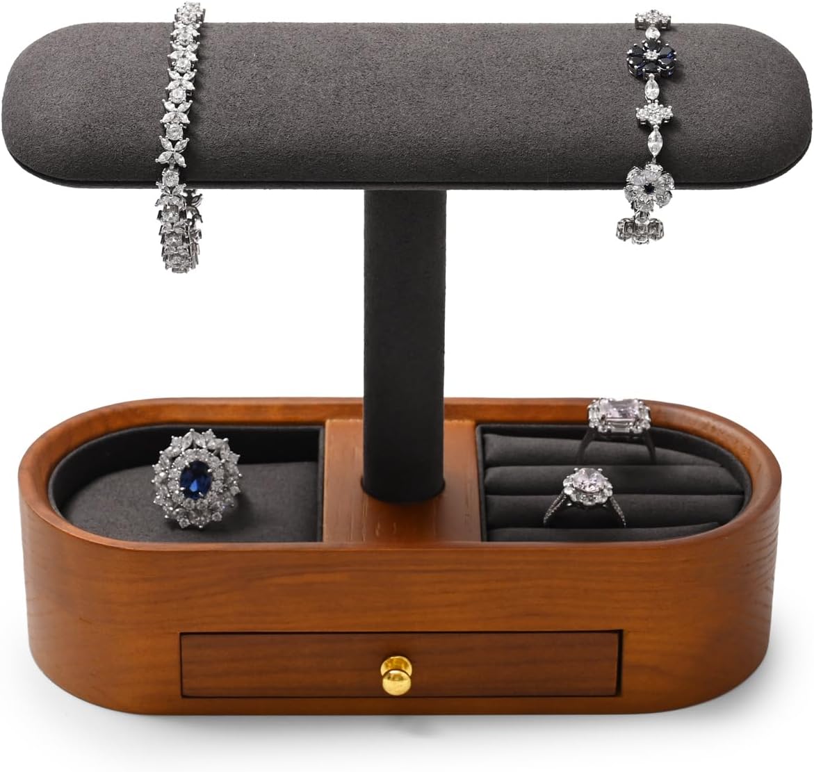 Oirlv Solid Wood Watch Stand with Drawer T-bar Watch Holder Organizer for Men and Women Showcase Bracelet Bangle