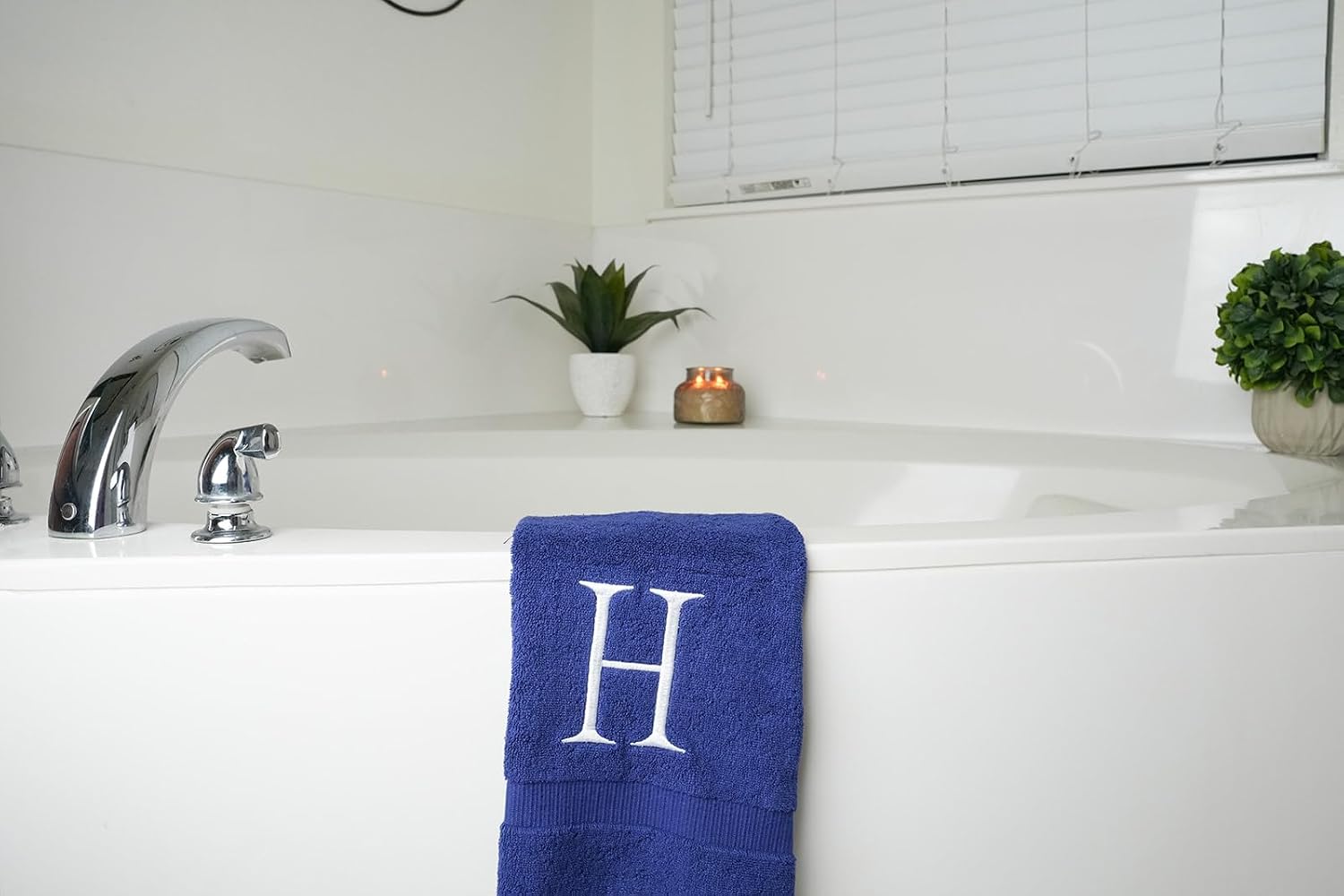 Navy with White Monogrammed Hand Towels for Bathroom - Set of 2 Letter H | Luxury Hotel Quality Initial Towels For