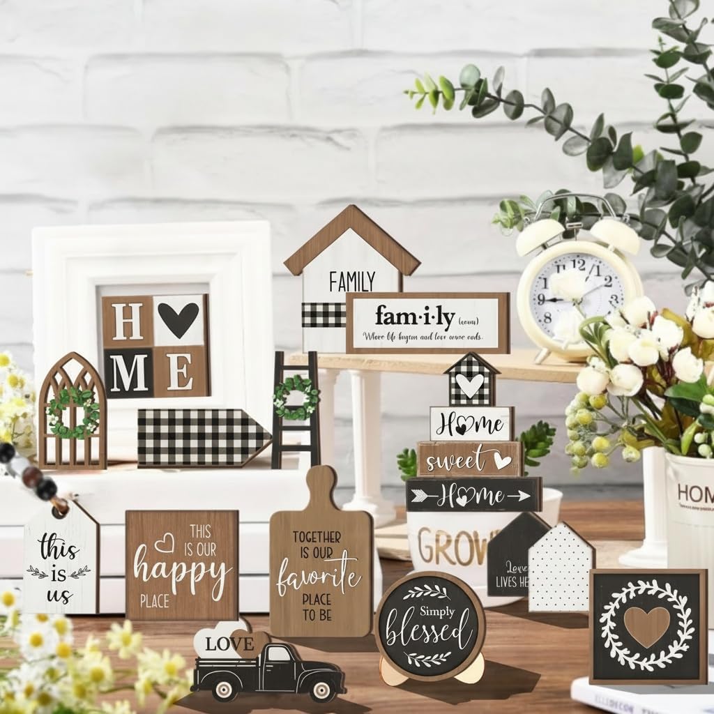 Farmhouse Tiered Tray Decor Set / 5.2 x 0.6 x 6.1 / Decorative Tray / Set of 24