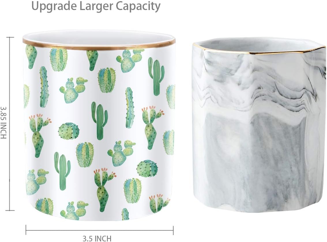 Multi-Purpose Holder for Desk Pencil Cup for Girls Boys Kids Durable Ceramic Desk Organizer / Cactus