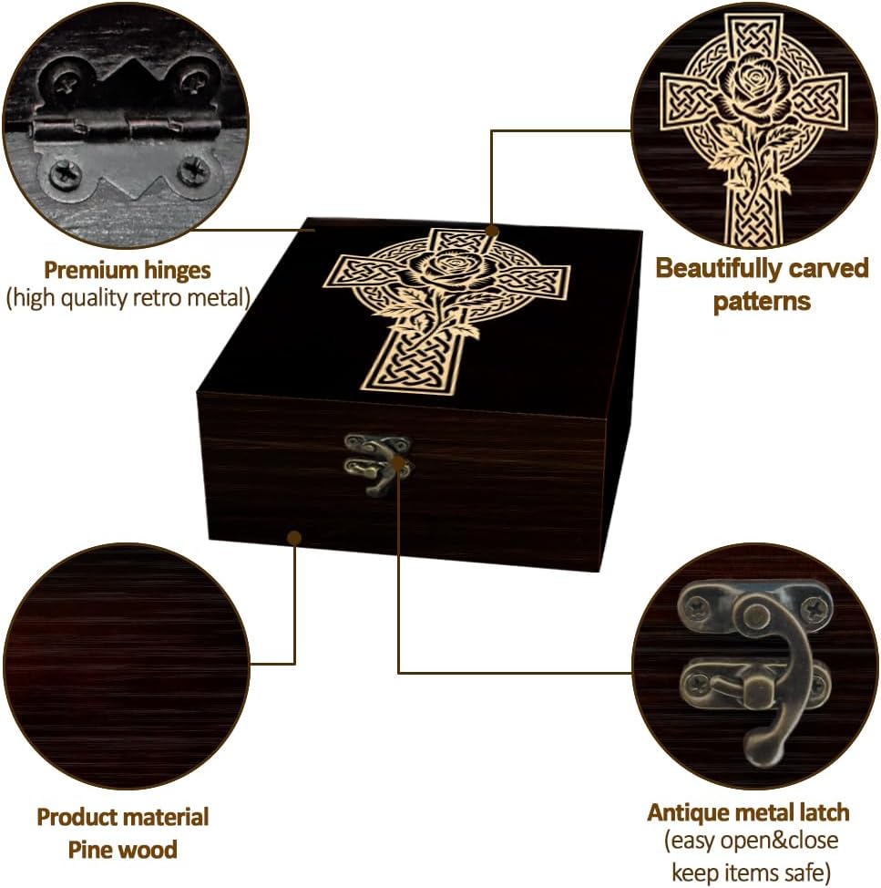 1 Pc Wooden Keepsake Storage Box / Knot Cross Rose