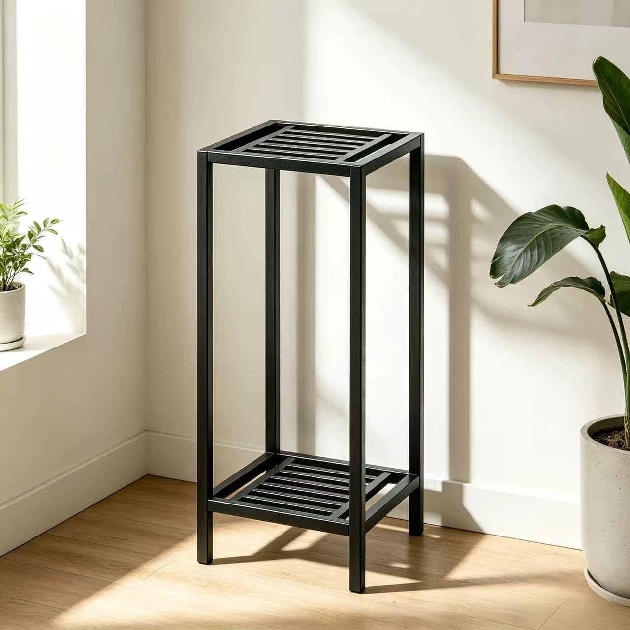 Zhongma 2 Tier 30" Tall Indoor Outdoor Plant Stand, 12 L x 12 W x 30 H inch, Heavy Duty Square Metal Flower Stand for