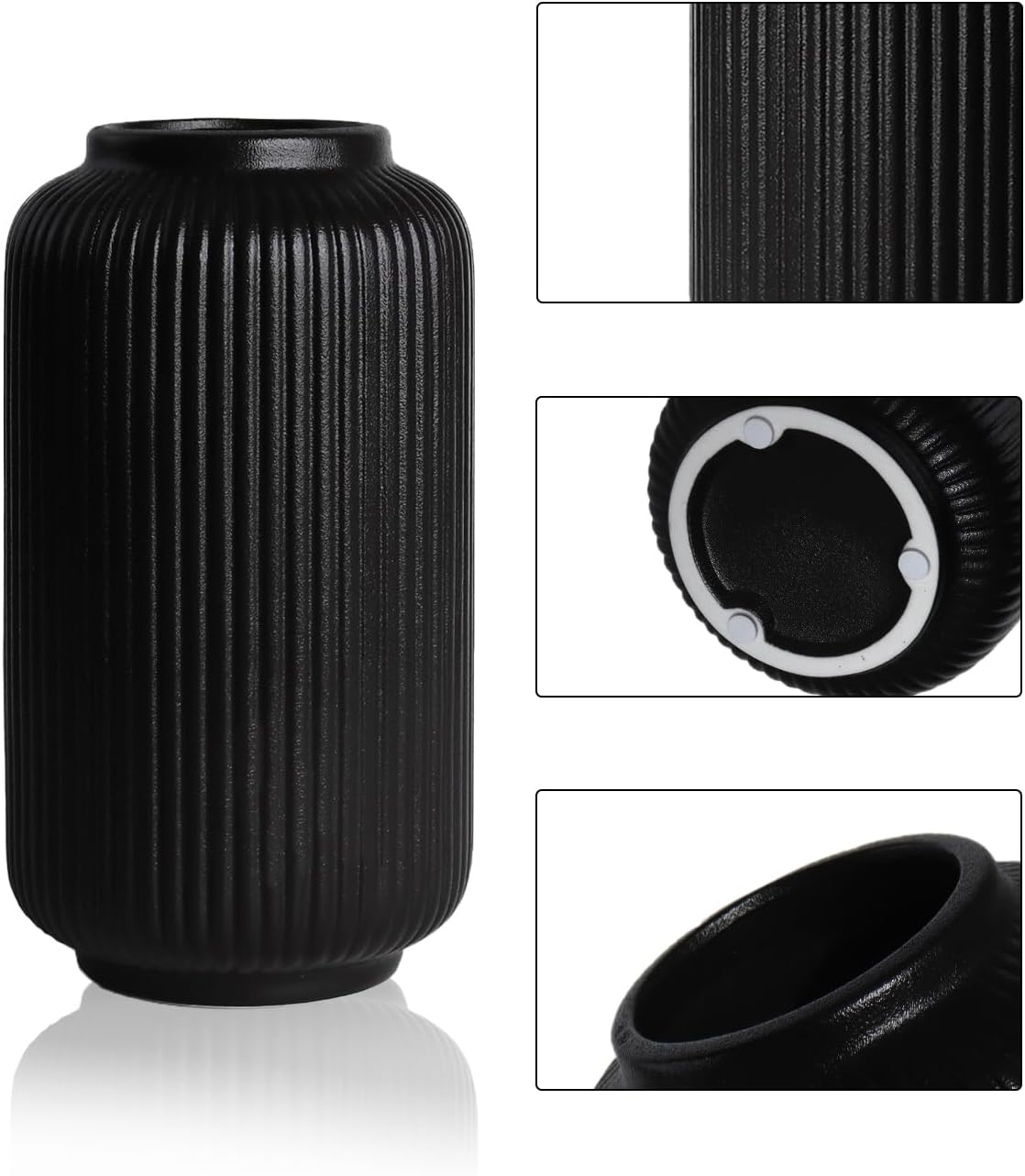 Ceramic Vase / Modern Flower Vase for Bouquet and Pampas Grass / Matte Black02 / Black / 8 Inch