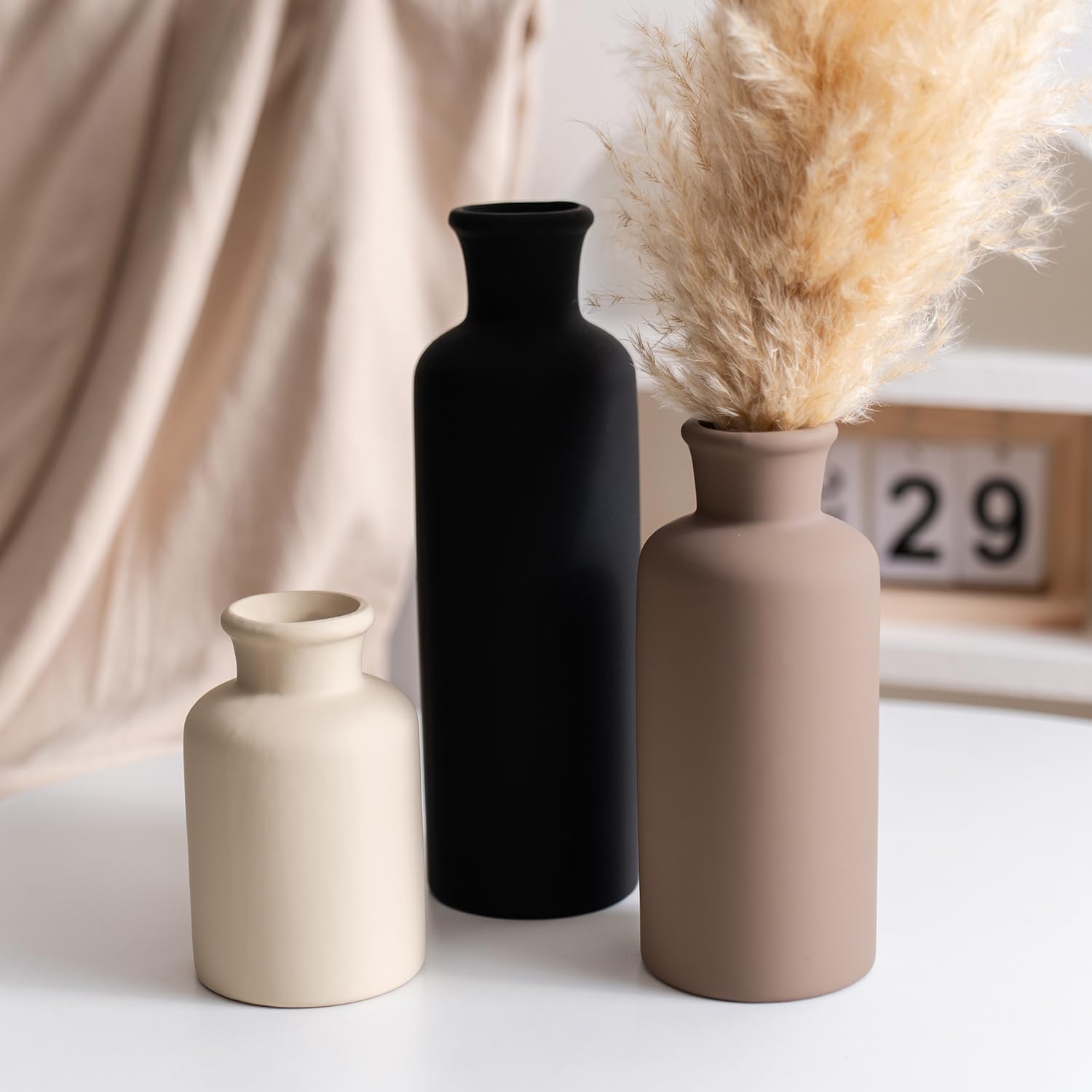 Ceramic Vase / Black Mix Set - White#2 / Set of 3