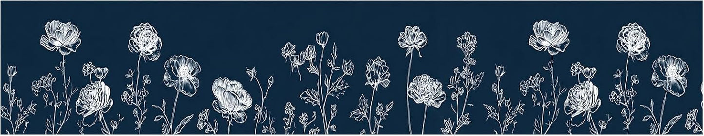 Wall Border Peel and Stick White Floral Wallpaper Border Minimalist / Dandelion / Blue / 196 x 4
