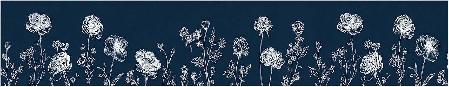 Wall Border Peel and Stick White Floral Wallpaper Border Minimalist / Dandelion / Blue / 196 x 4
