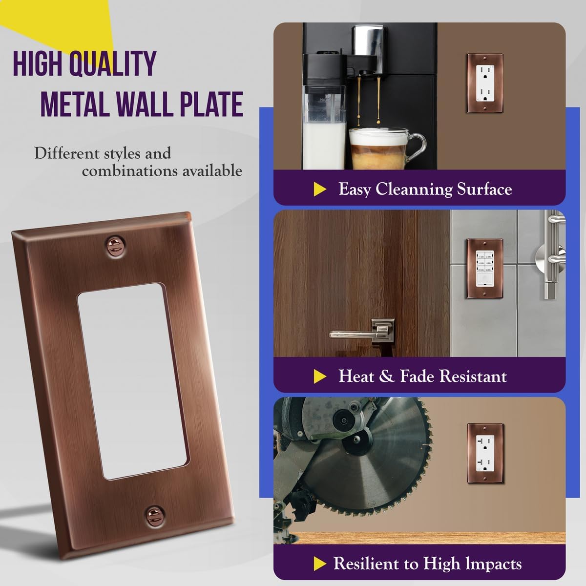 ENERLITES Decorator Switch or Outlet Metal Wall Plate, Stainless Steel Outlet Cover, Corrosion Resistant, Size 1-Gang