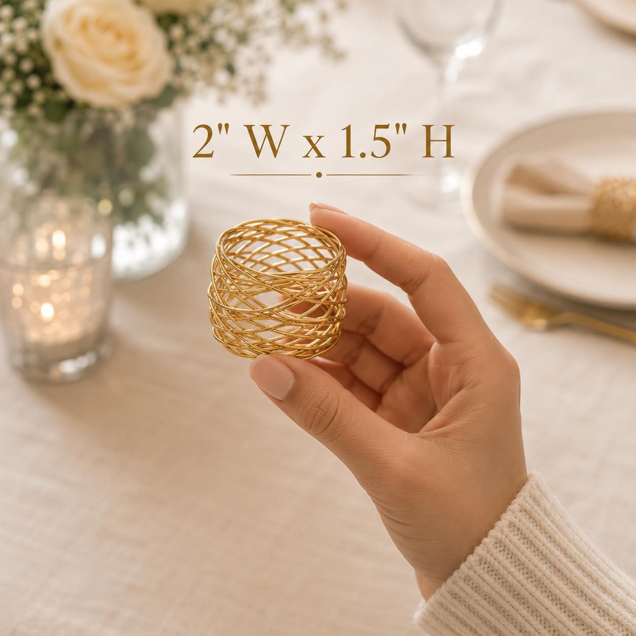 ALPHA Living HOME Gold Napkin Rings 12 Set of Premium 100% Metal, Rust-Resistant Tabletop Décor - Napkin Holders