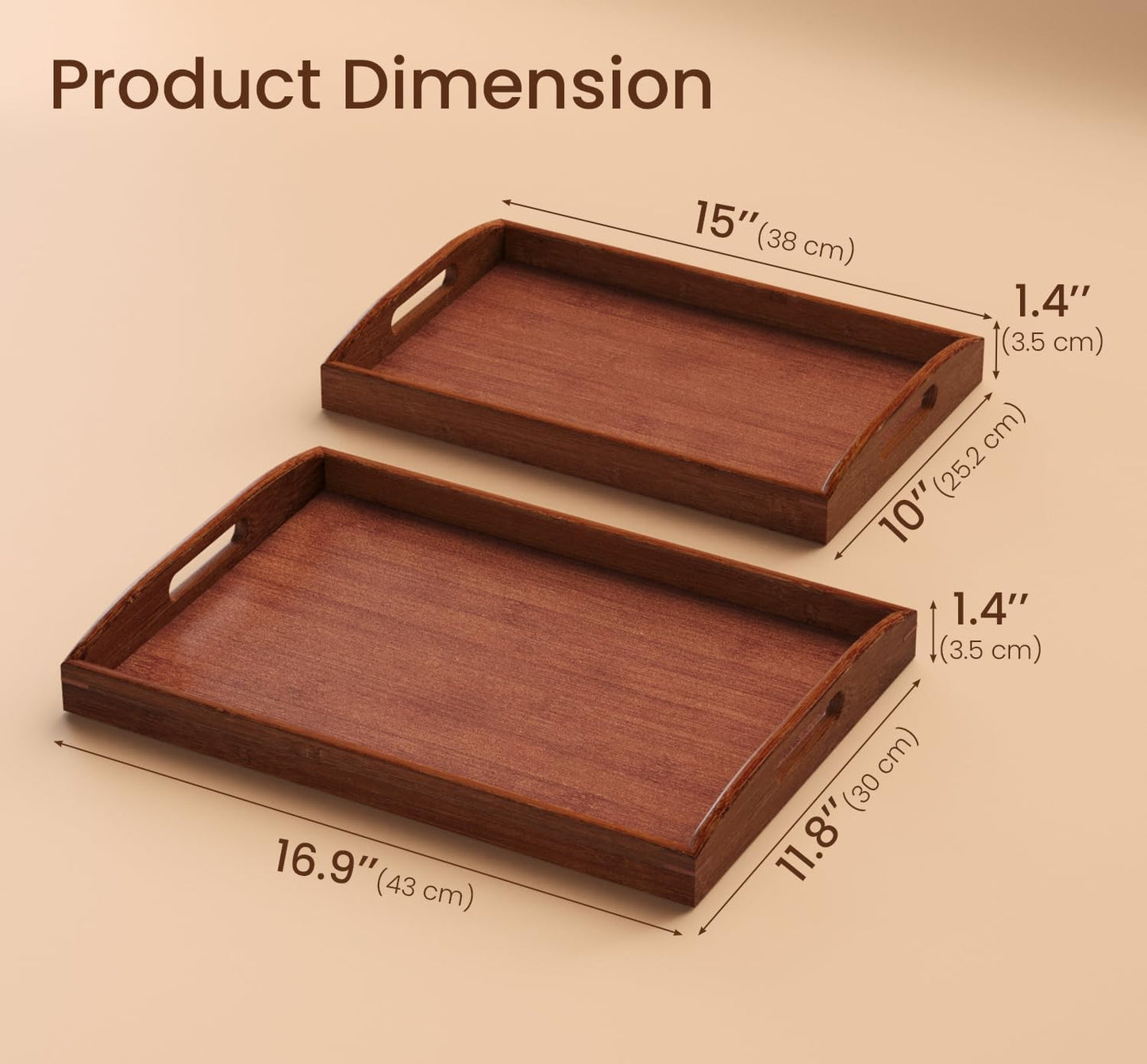 Bamboo Serving Tray / Brown / 2 PC / Set of 2