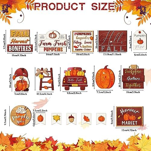 FairySandy 14 Pcs Fall Tiered Tray Decorations Set Rustic Fall Thanksgiving Pumpkin Tiered Tray Decor Farmhouse Pumpkin Truck Spice Blocks Autumn Winter Wooden Sign for Christmas Halloween