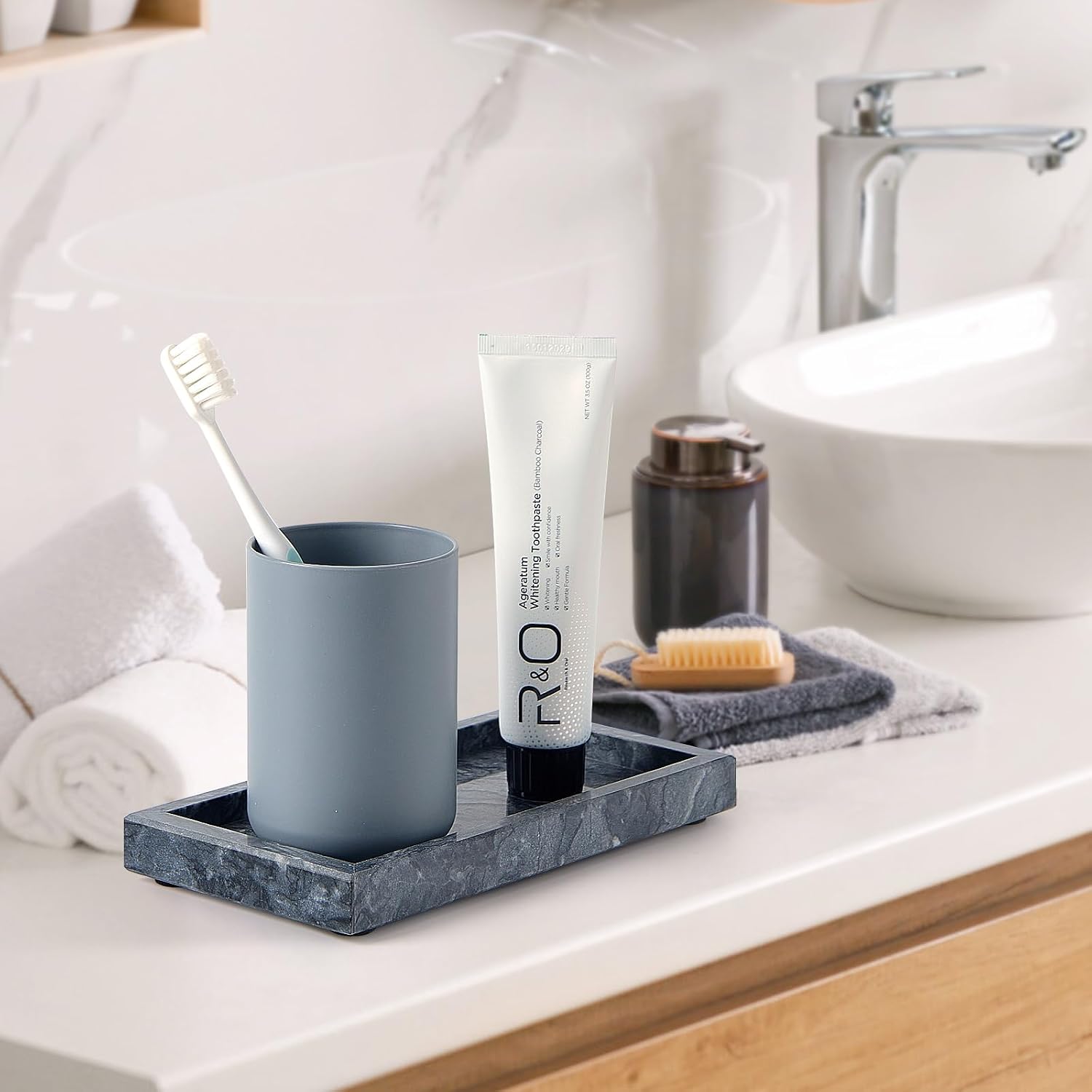 Stone Organizer / Natural Small Marble Vanity Tray / Black / 7.9 x 4.3 x 0.8
