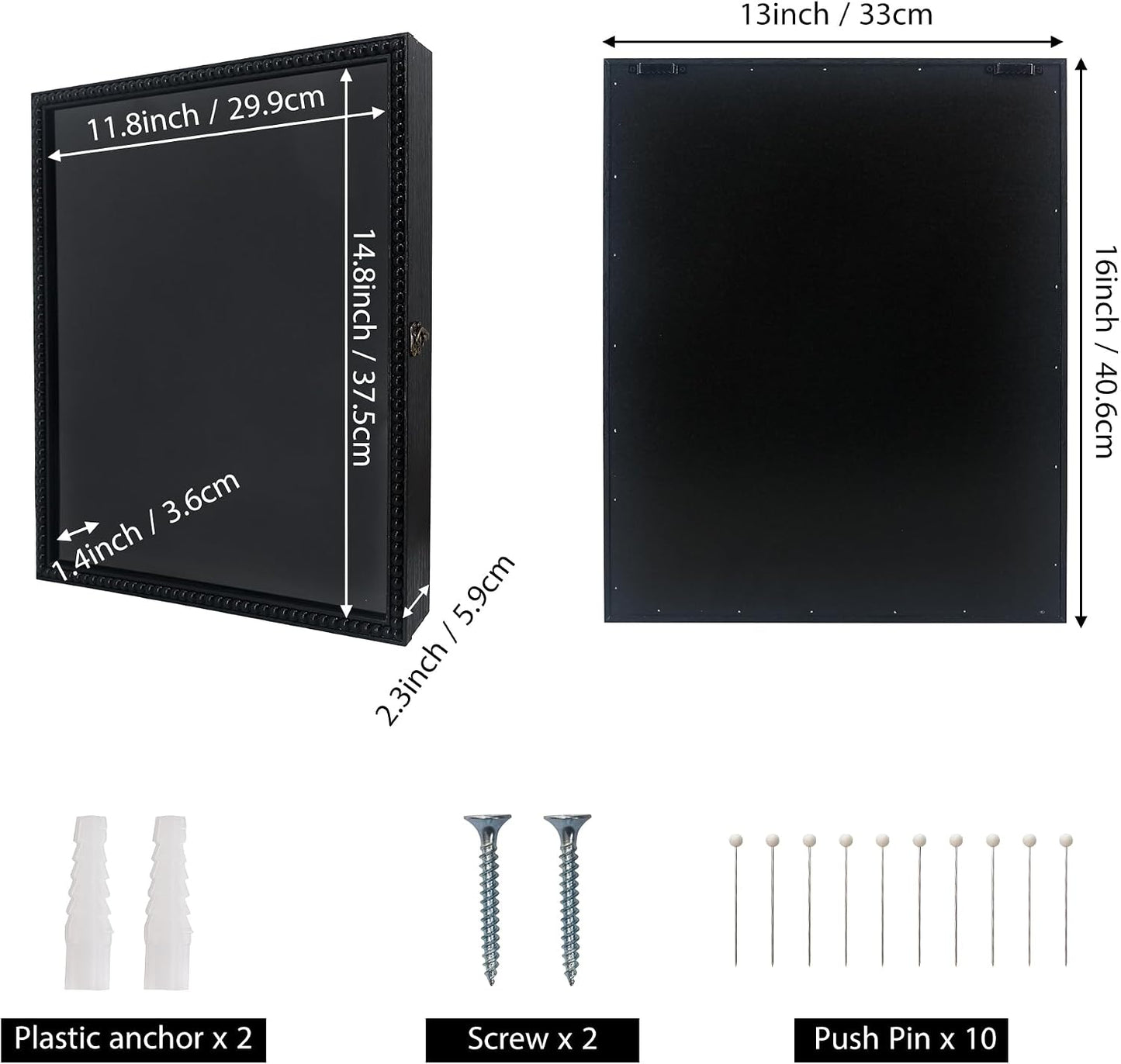 FramePro Large Shadow Box Black 13x16 Front Open with Hinge Beaded Designed Display Case with Linen Back, Graduation