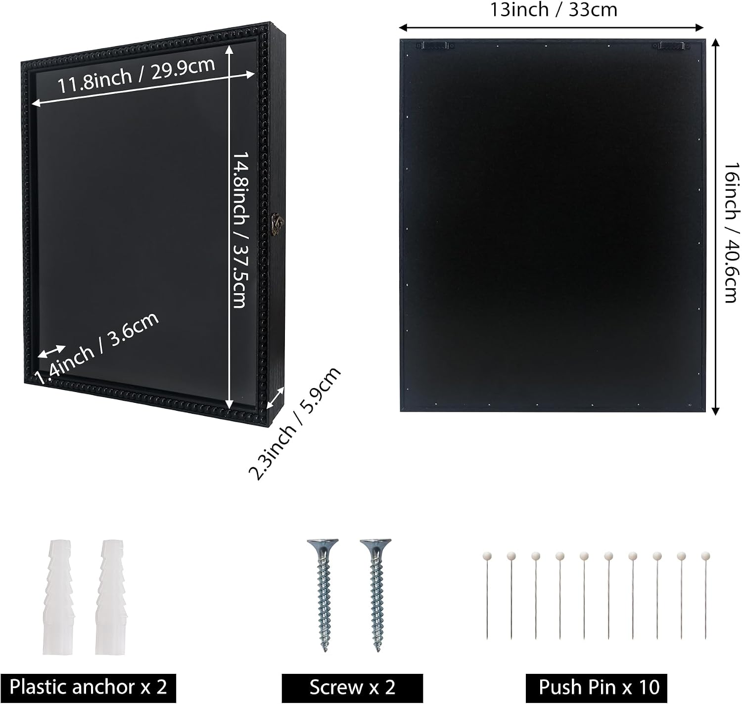 FramePro Large Shadow Box Black 13x16 Front Open with Hinge Beaded Designed Display Case with Linen Back, Graduation