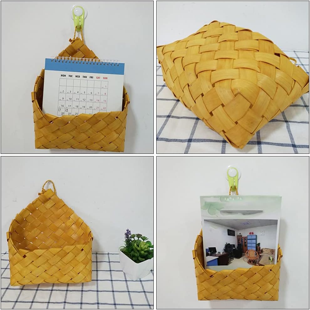 Wood Woven Wall Hanging Basket Storage Organizer / Natural