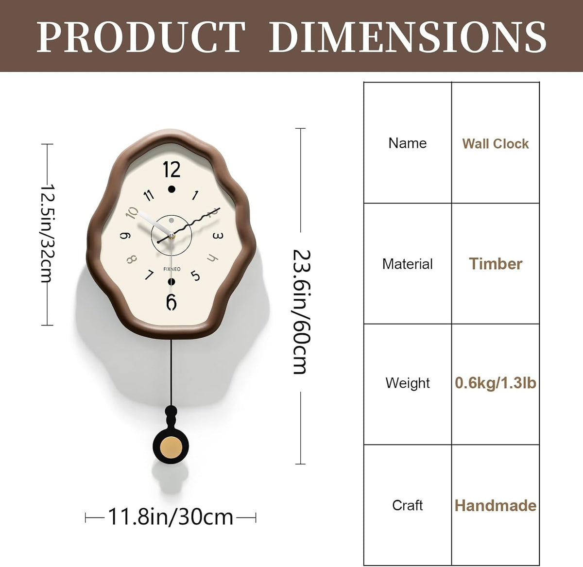 Silent Wall Clock - Large Wood Analog, 11.8"*23.6" Battery Operated Rustic Modern Farmhouse Clock for Bedroom, Living