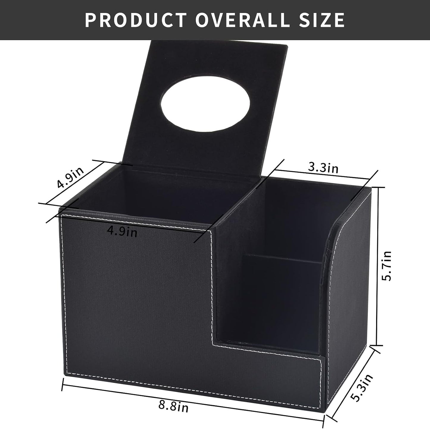 PU Leather Tissue Box Cover with Storage Square-Multifunctional Tissue Holder,Remote Control Holder,Decorative Tissues
