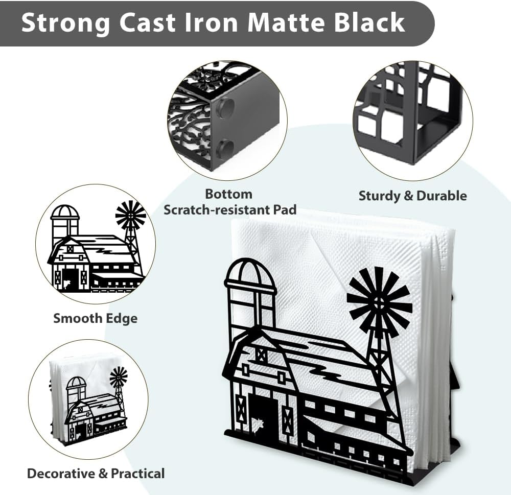 Decorative Metal Napkin Holder / Farm Barn / Black / 5.3 x 4.9 x 1.9