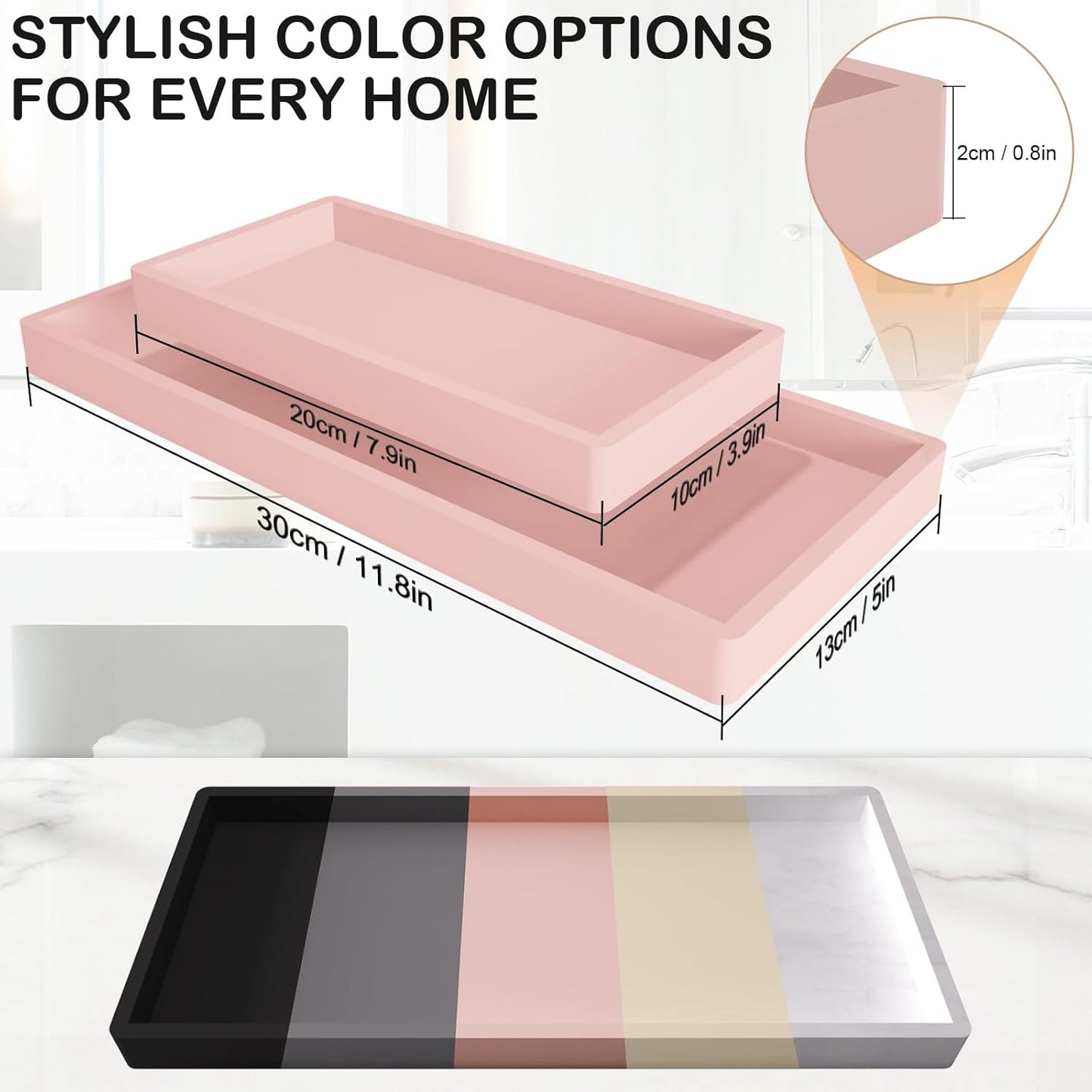 Bathroom Vanity Tray / Pink / 11.8 x 5 x 0.8