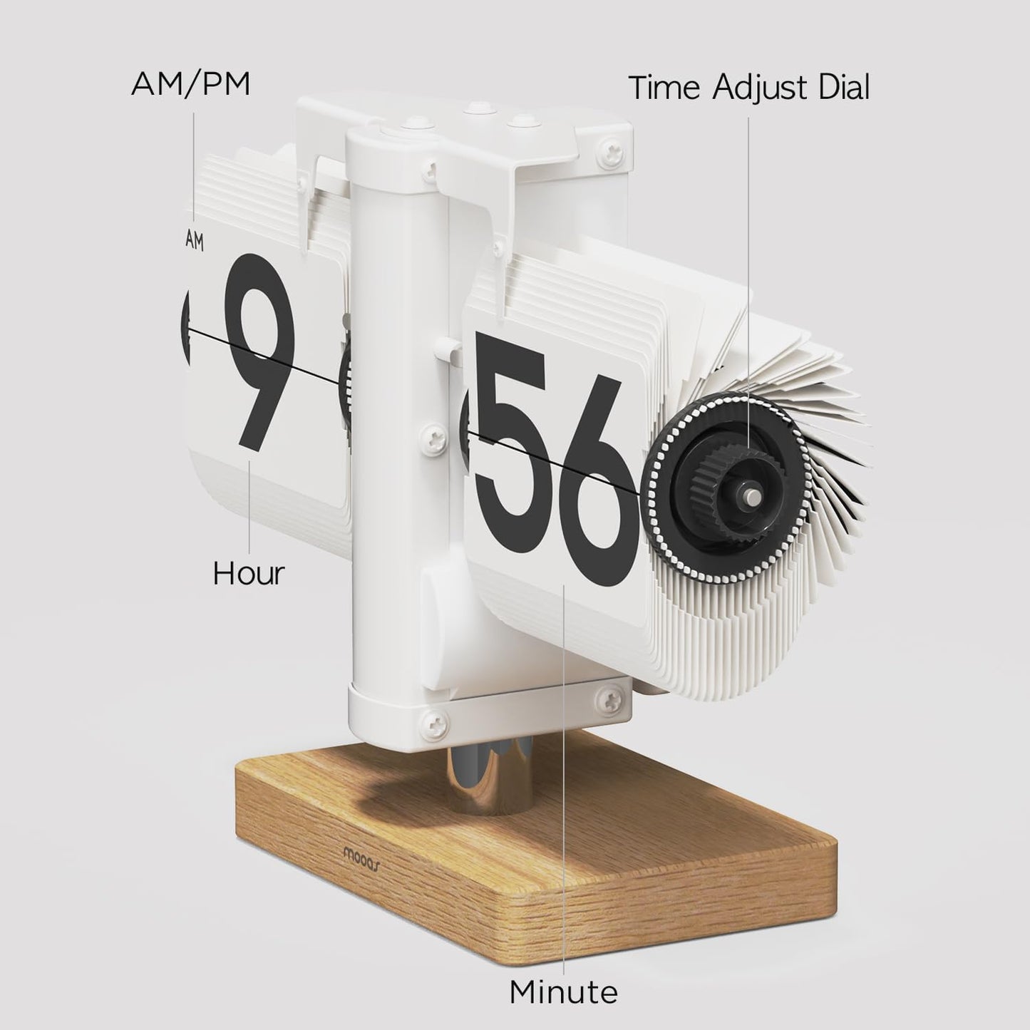 mooas Classic Modern Wood Mini Flip Desk Clock (White), Retro Vintage Analog Design Auto Flip Clock Table Clock Large