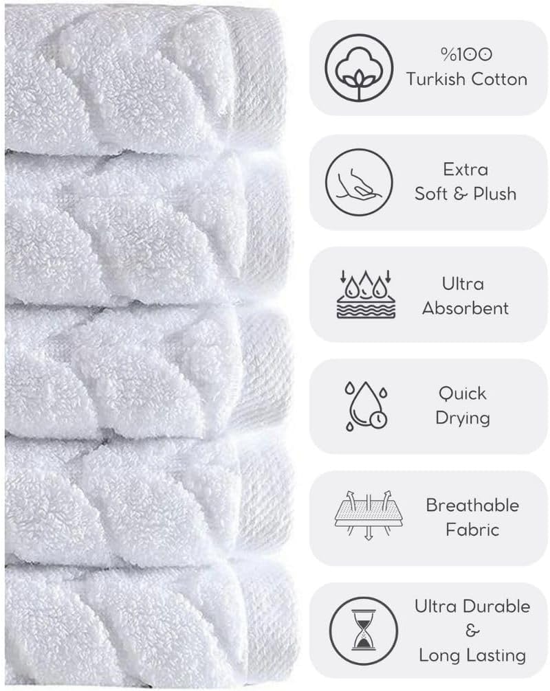 BAGNO MILANO Turkish Cotton Bath Towels, Hand Towels - Soft Plush Jacquard Collection - Highly Absorbent Towel Set