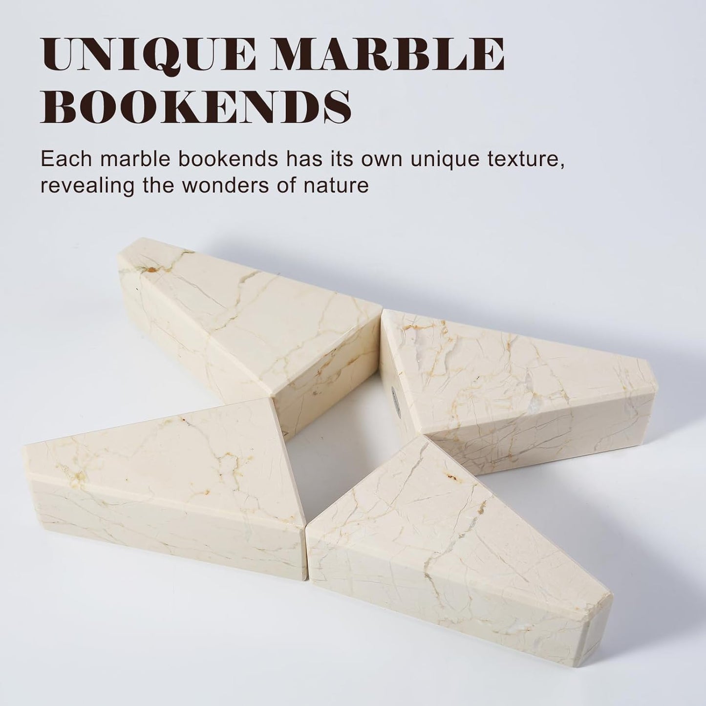 Marble Bookends / Large Bookends for Heavy Books / Trapezoid-beige