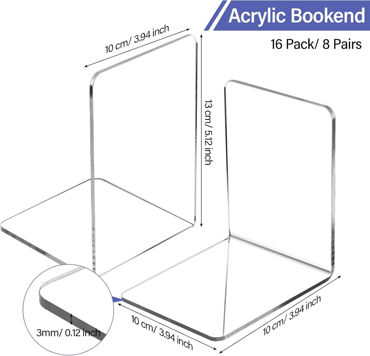 Book Ends Acrylic Bookends / Clear / Set of 16