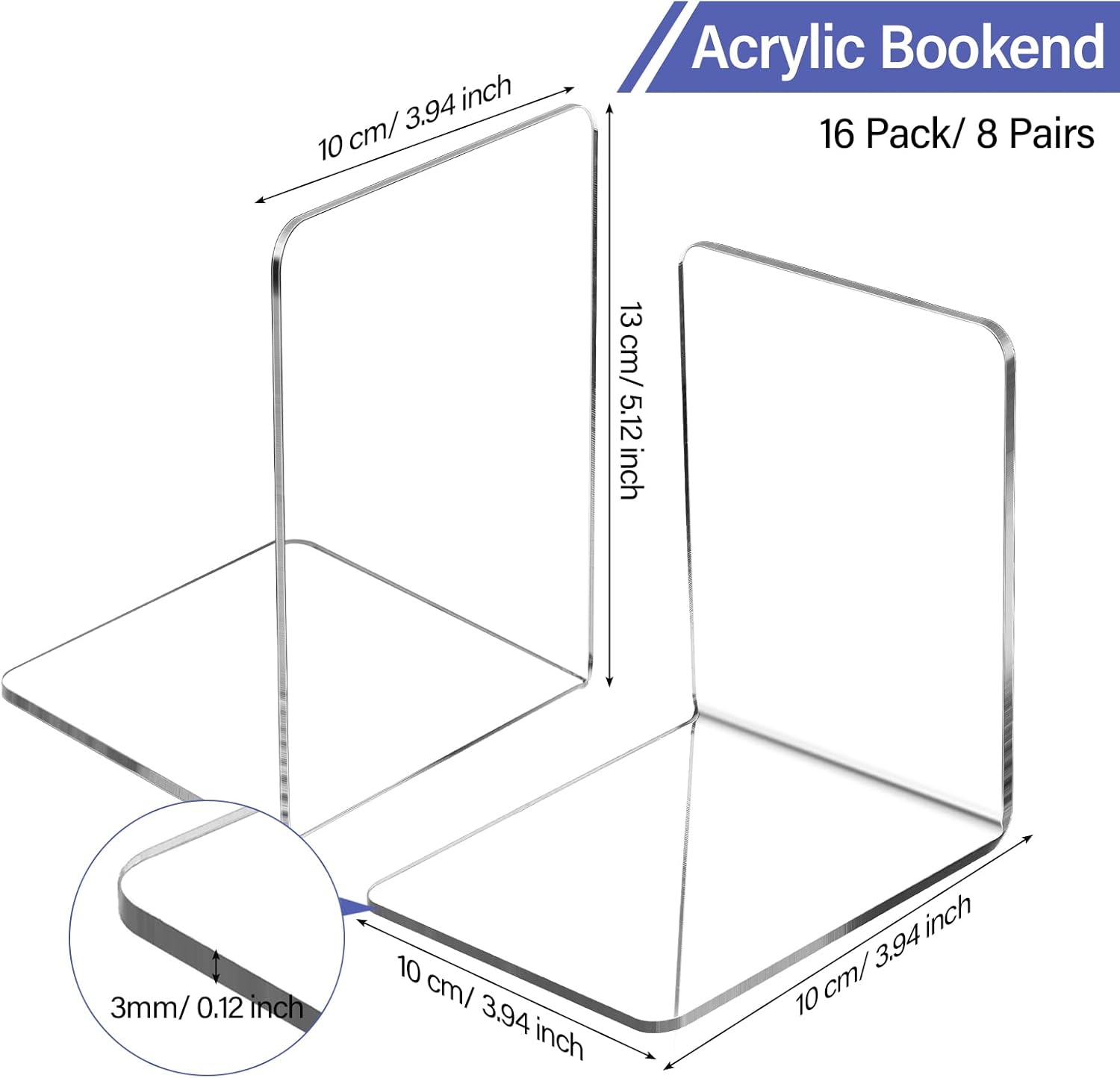 Book Ends Acrylic Bookends / Clear / Set of 16