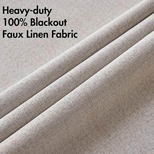 MIULEE Extra Wide 100% Blackout Linen Curtains for Bedroom 100x90 Ivory