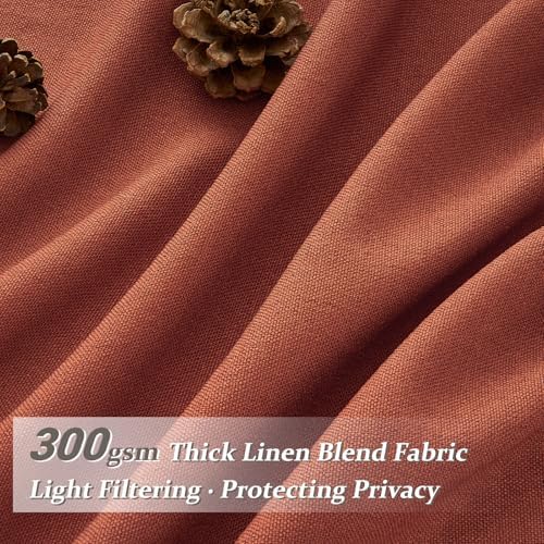 Rust Burnt Orange Fall Sheer Curtains 90 Inches Long for Bedroom 2 Panels Set, Pinch Pleated Flax Linen Light Filtering