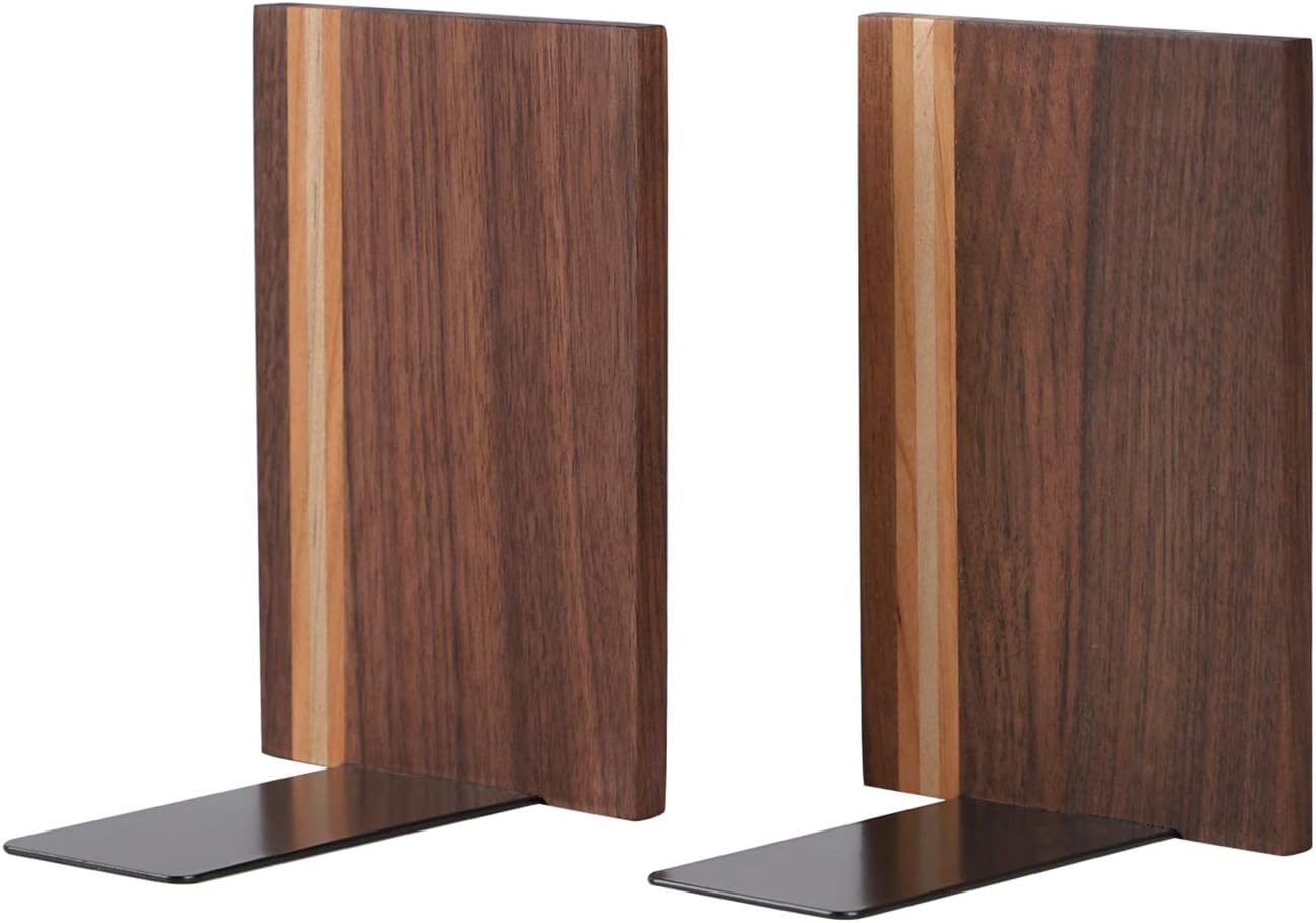 Decorative Bookshelf Book Ends Heavy Duty Bookends Desktop Organize Books Wooden / Walnut 1 Pair
