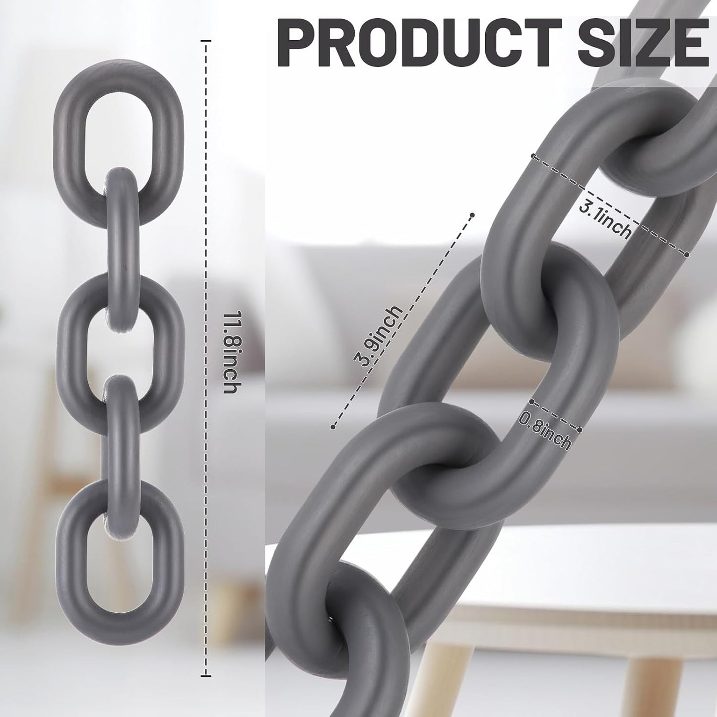Decorative Wood Chain Link Decor Rustic 5 Link Wooden Chain Ornament Farmhouse / Gray / 13.78 Inch