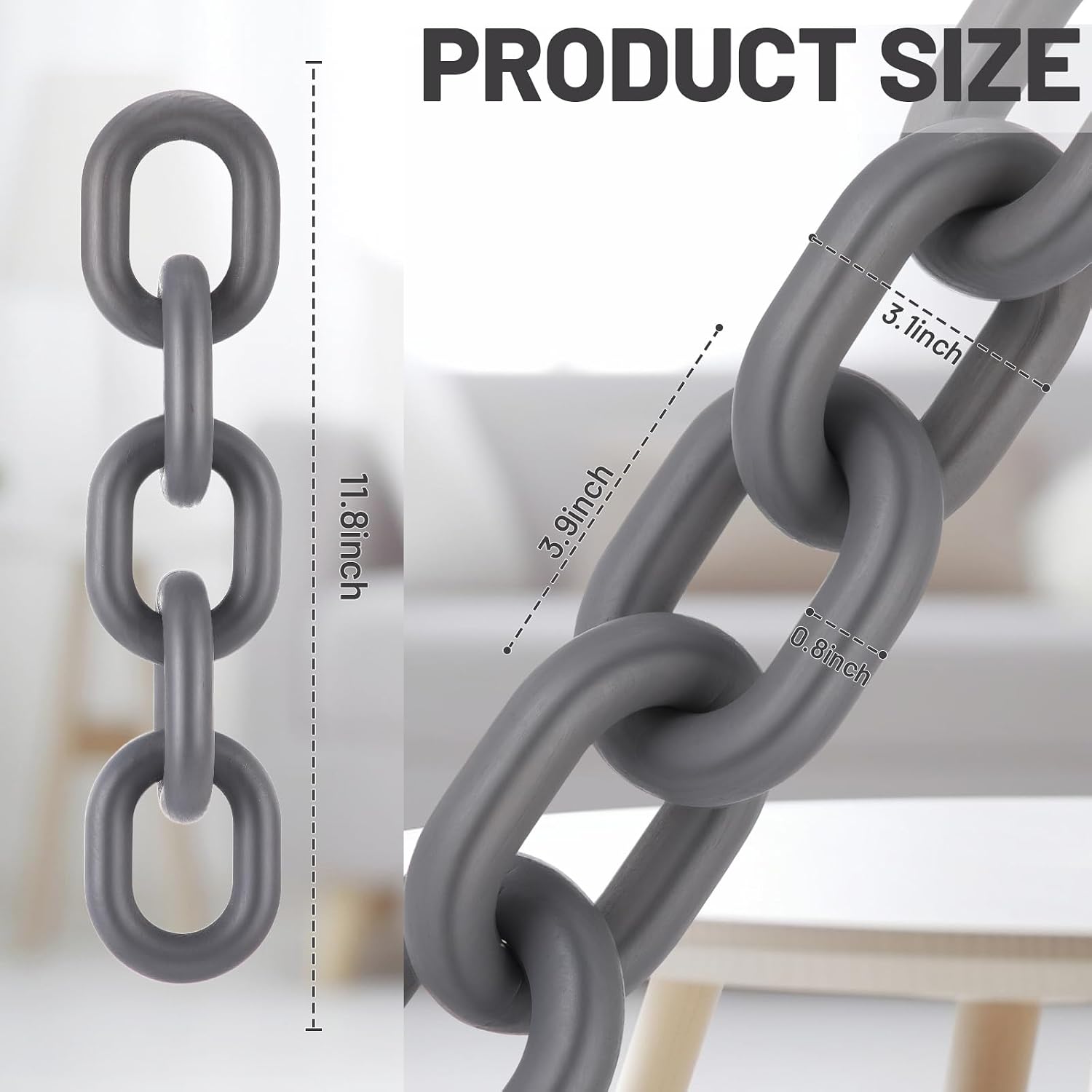 Decorative Wood Chain Link Decor Rustic 5 Link Wooden Chain Ornament Farmhouse / Gray / 13.78 Inch
